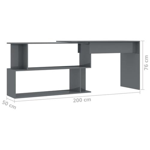 Skrivebord til hjørne200x50x76cm konstrueret træ grå højglans