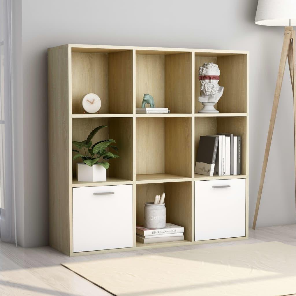 Bogreol 98x30x98 cm spånplade hvid og sonoma-eg