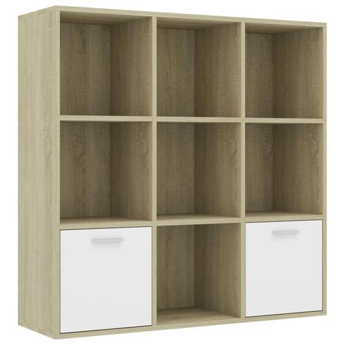 Bogreol 98x30x98 cm spånplade hvid og sonoma-eg