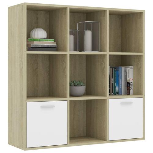 Bogreol 98x30x98 cm spånplade hvid og sonoma-eg