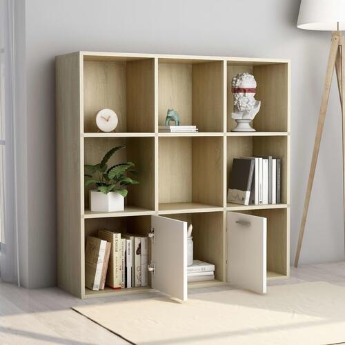Bogreol 98x30x98 cm spånplade hvid og sonoma-eg
