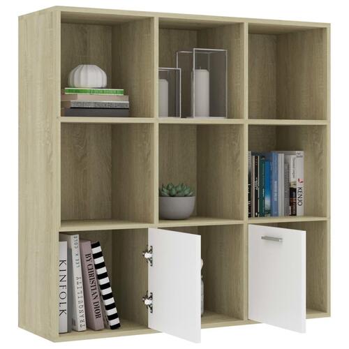 Bogreol 98x30x98 cm spånplade hvid og sonoma-eg