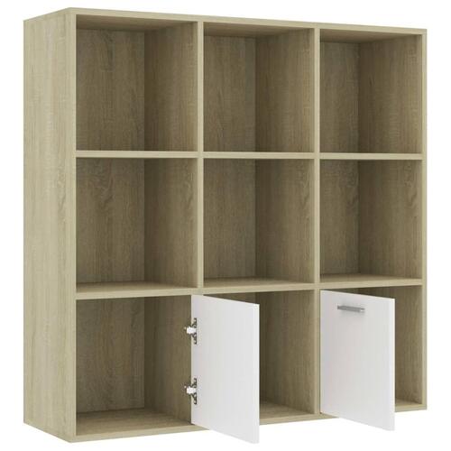 Bogreol 98x30x98 cm spånplade hvid og sonoma-eg