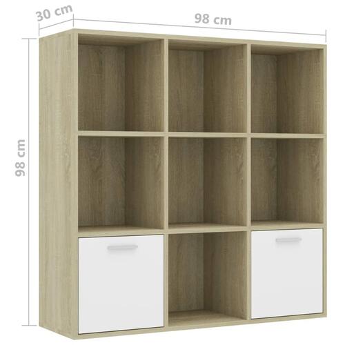 Bogreol 98x30x98 cm spånplade hvid og sonoma-eg