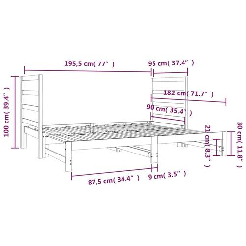 Daybed med udtræk 2x(90x190) cm massivt fyrretræ hvid