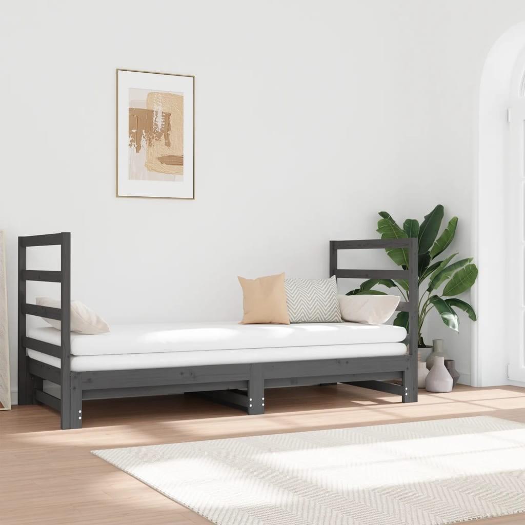 Daybed med udtræk 2x(90x190) cm massivt fyrretræ grå