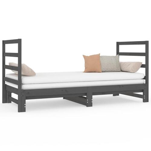 Daybed med udtræk 2x(90x190) cm massivt fyrretræ grå