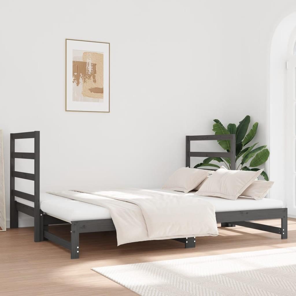 Daybed med udtræk 2x(90x190) cm massivt fyrretræ grå