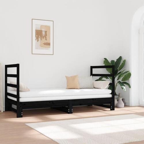 Daybed med udtræk 2x(90x190) cm massivt fyrretræ sort