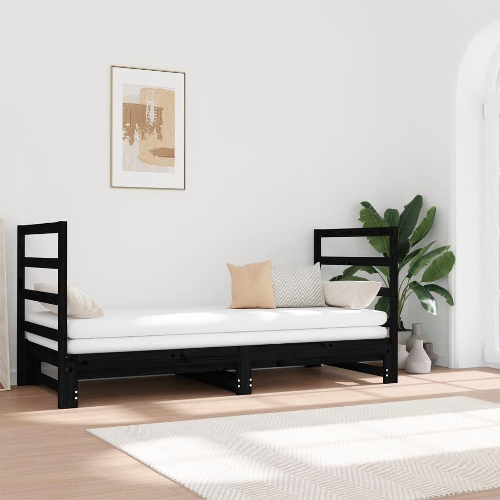 Daybed med udtræk 2x(90x190) cm massivt fyrretræ sort