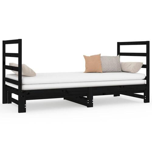 Daybed med udtræk 2x(90x190) cm massivt fyrretræ sort