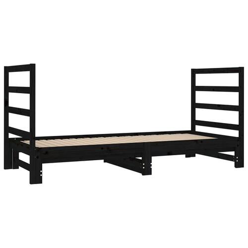 Daybed med udtræk 2x(90x190) cm massivt fyrretræ sort