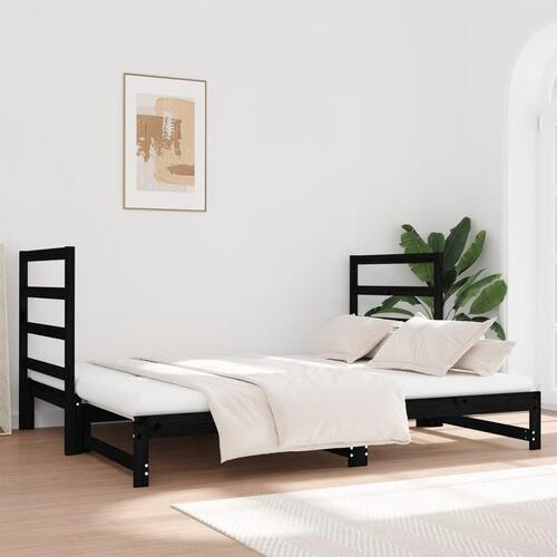Daybed med udtræk 2x(90x190) cm massivt fyrretræ sort