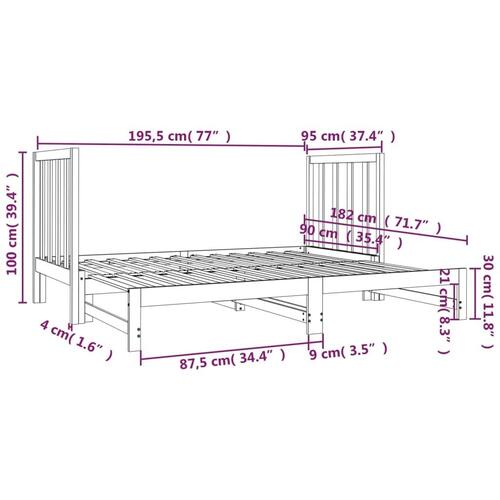Daybed med udtræk 2x(90x190) cm massivt fyrretræ hvid