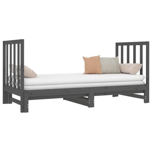 Daybed med udtræk 2x(90x190) cm massivt fyrretræ grå