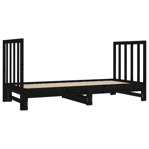 Daybed med udtræk 2x(90x190) cm massivt fyrretræ sort