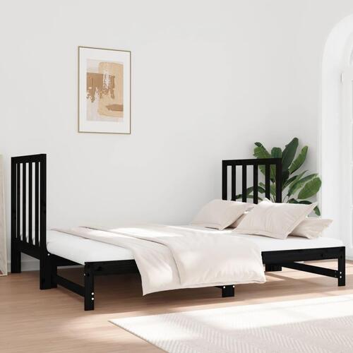 Daybed med udtræk 2x(90x190) cm massivt fyrretræ sort