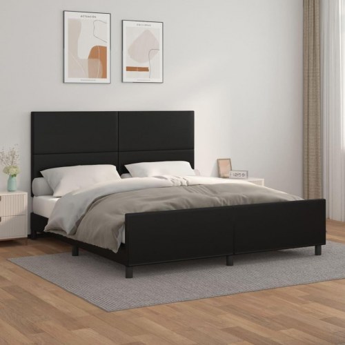 Sengeramme med sengegavl 160x200 cm i sort kunstlæder