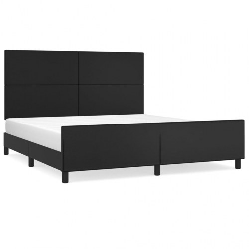 Sengeramme med sengegavl 160x200 cm i sort kunstlæder