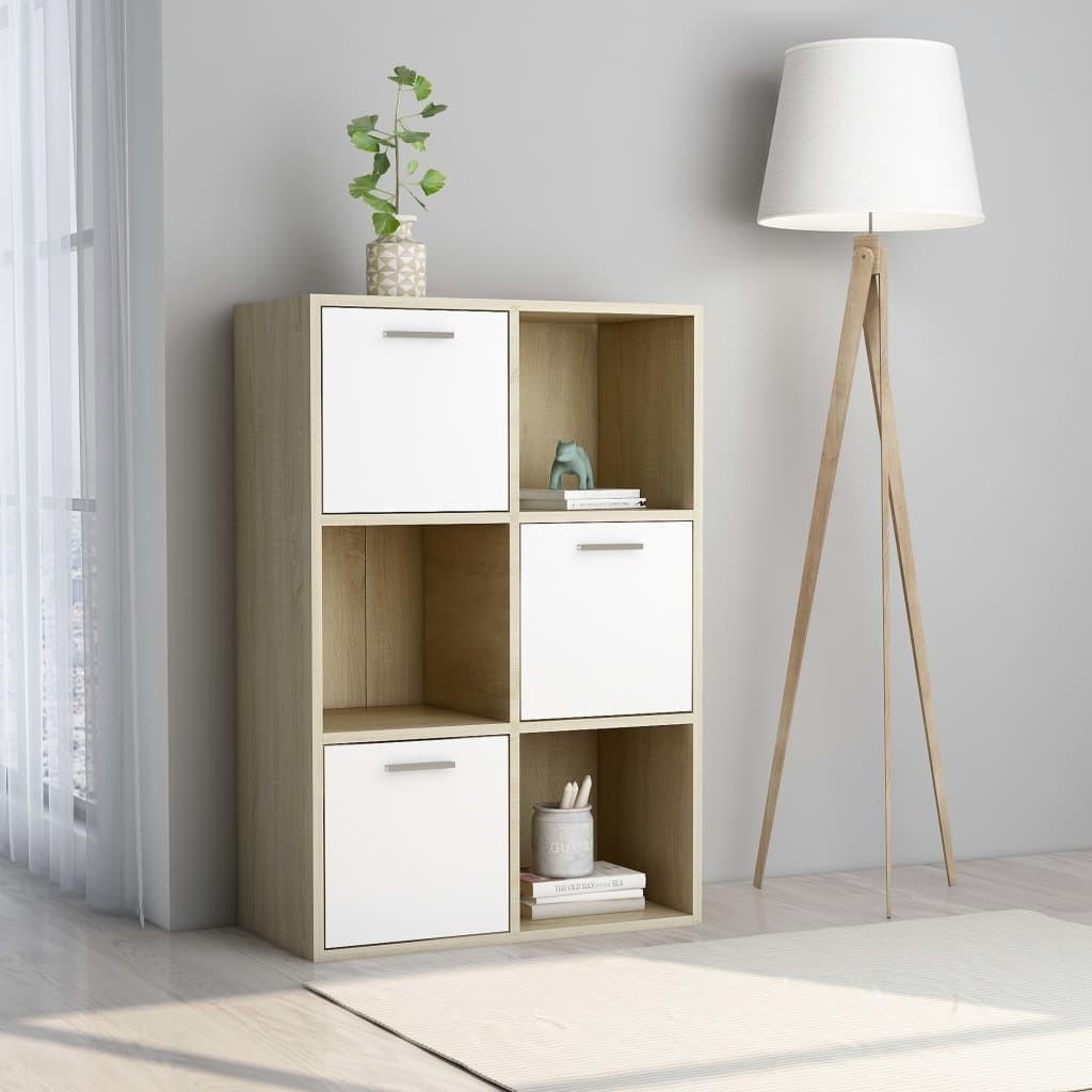 Kontorreol 60x29,5x90 cm konstrueret træ hvid og sonoma-eg