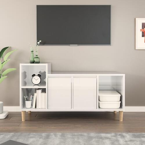 Tv-bord 100x35x55 cm konstrueret træ hvid højglans