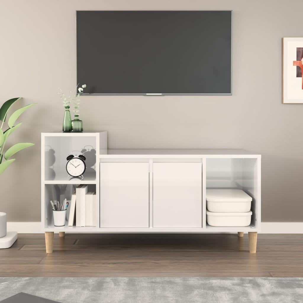 Tv-bord 100x35x55 cm konstrueret træ hvid højglans