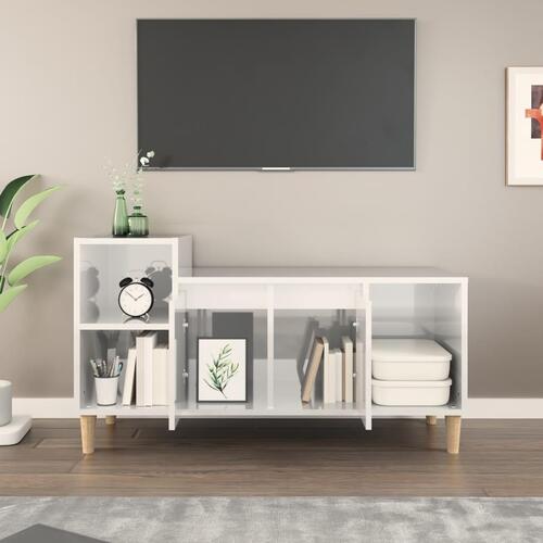 Tv-bord 100x35x55 cm konstrueret træ hvid højglans