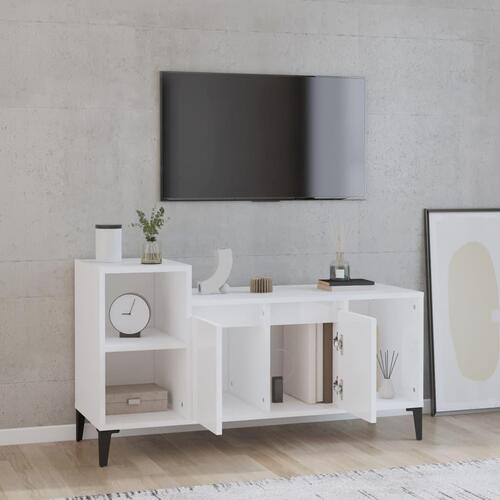 Tv-bord 100x35x55 cm konstrueret træ hvid højglans