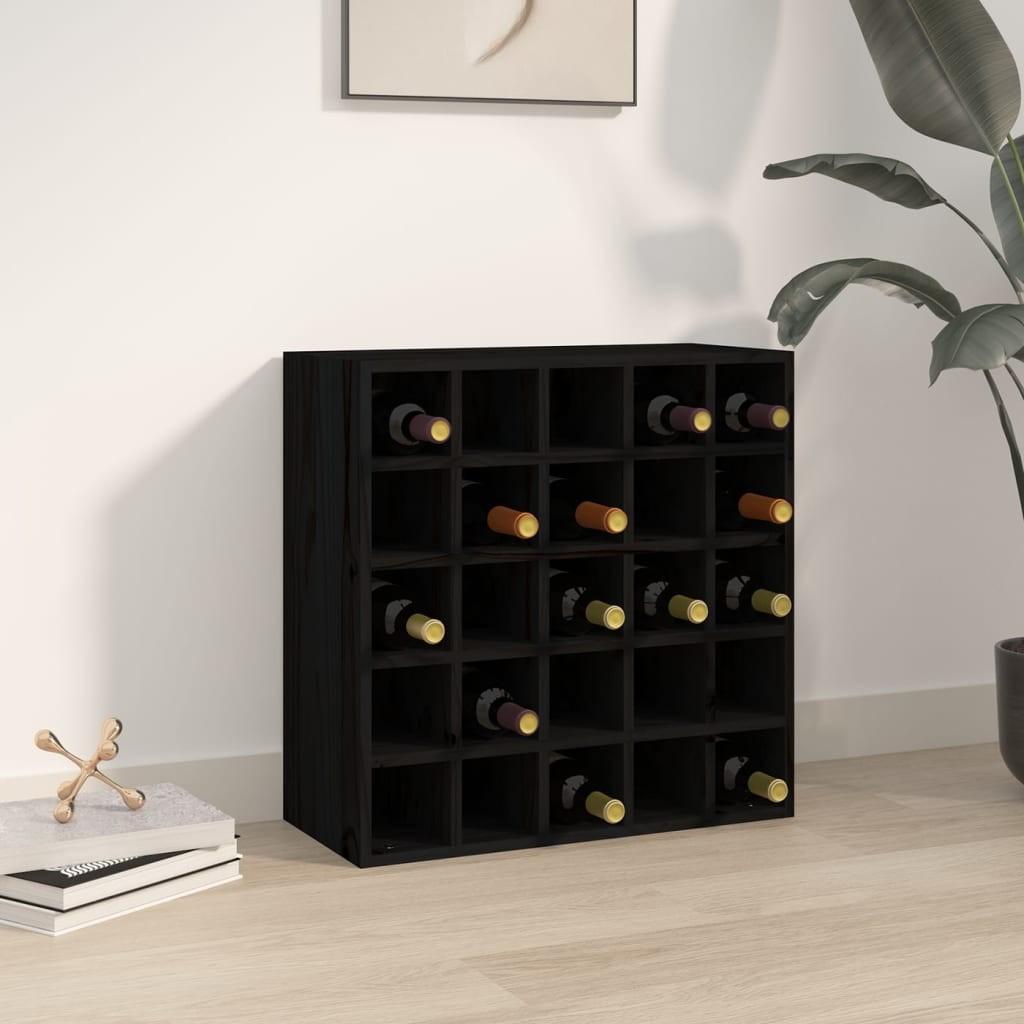 Vinreol 56x25x56 cm massivt fyrretræ sort