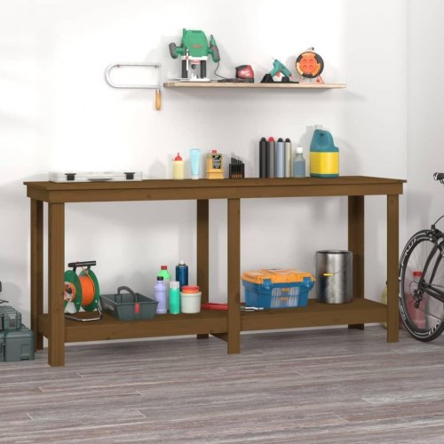 Arbejdsbord i massivt fyrretræ 180 × 50 × 80 cm - gyldenbrun