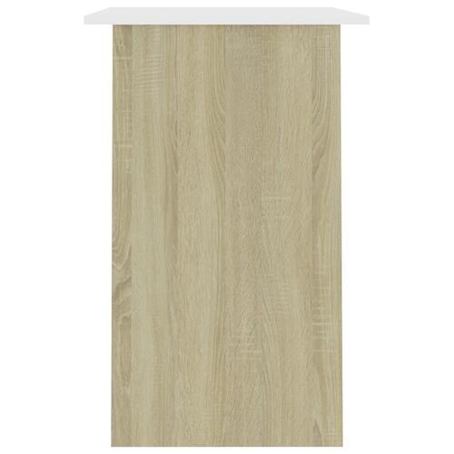 Skrivebord 90x50x74 cm konstrueret træ hvid og sonoma-eg
