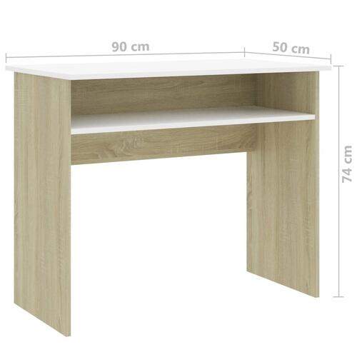Skrivebord 90x50x74 cm konstrueret træ hvid og sonoma-eg