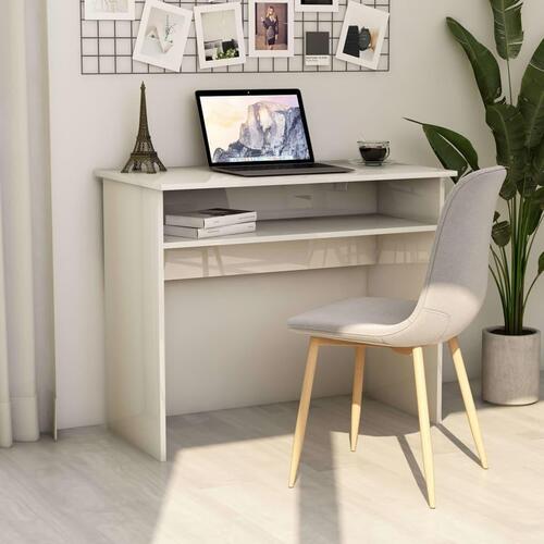 Skrivebord 90x50x74 cm konstrueret træ hvid højglans