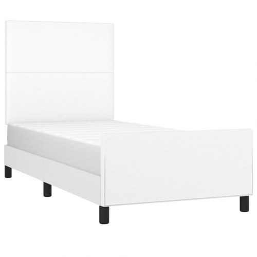 Sengeramme med sengegavl 90×190 cm i hvidt kunstlæder
