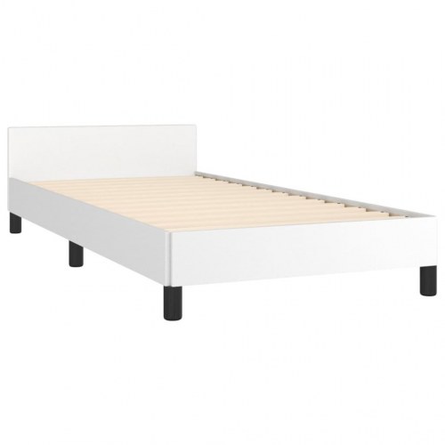 Sengeramme med sengegavl 90×190 cm i hvidt kunstlæder