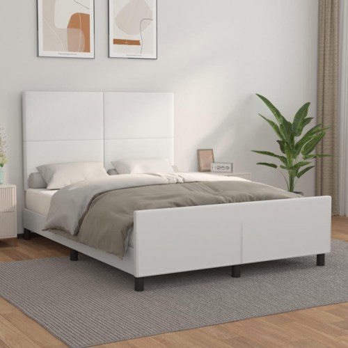 Sengeramme med sengegavl 140x190 cm i hvidt kunstlæder