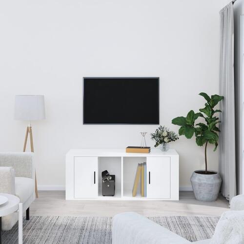Tv-bord 100x35x40 cm konstrueret træ hvid højglans