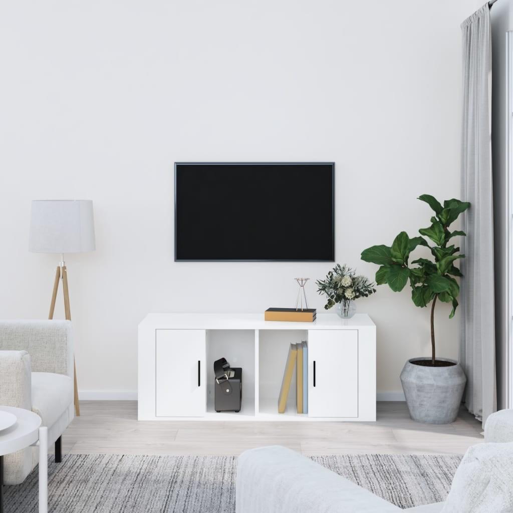 Tv-bord 100x35x40 cm konstrueret træ hvid højglans