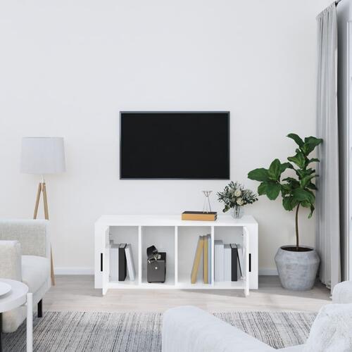 Tv-bord 100x35x40 cm konstrueret træ hvid højglans