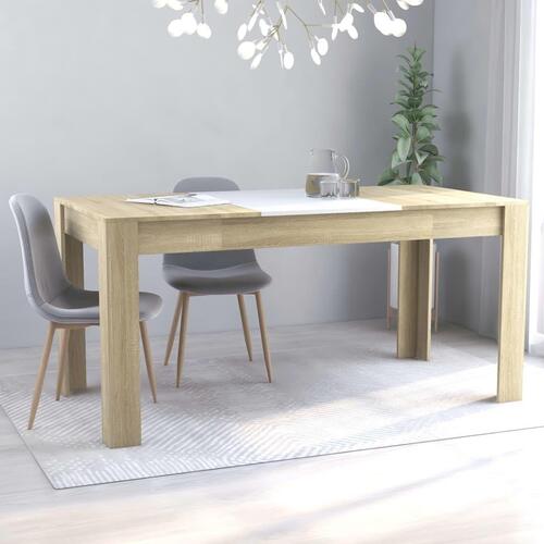 Spisebord 160 x 80 x 76 cm spånplade hvid og sonoma-eg