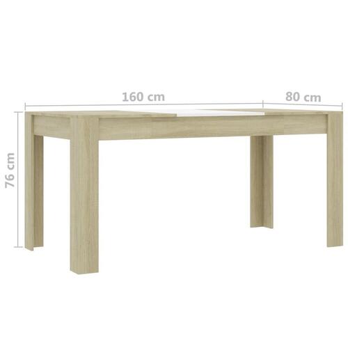 Spisebord 160 x 80 x 76 cm spånplade hvid og sonoma-eg
