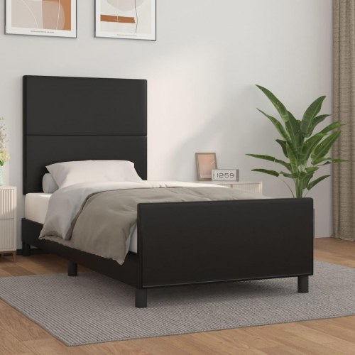Sengeramme med sengegavl 100x200 cm i sort kunstlæder
