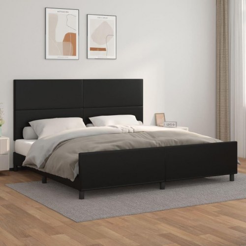 Sengeramme med sengegavl 200x200 cm - kunstlæder, sort