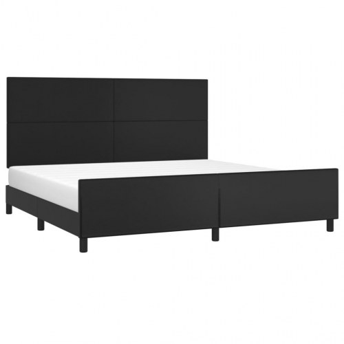 Sengeramme med sengegavl 200x200 cm - kunstlæder, sort