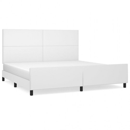 Sengeramme med sengegavl 200x200 cm i hvidt kunstlæder