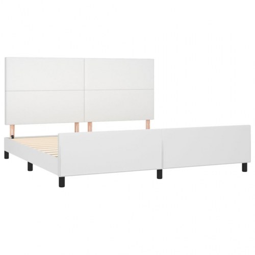 Sengeramme med sengegavl 200x200 cm i hvidt kunstlæder