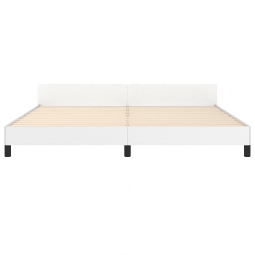 Sengeramme med sengegavl 200x200 cm i hvidt kunstlæder