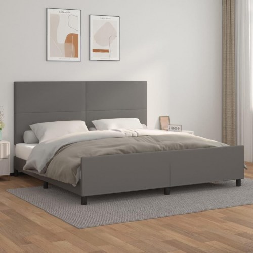Sengeramme med sengegavl 200x200 cm - kunstlæder, grå