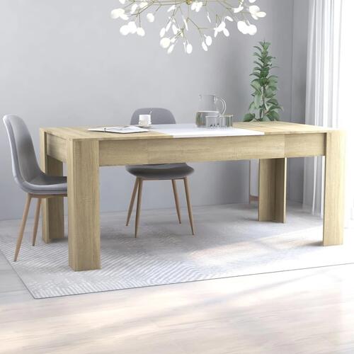 Spisebord 180x90x76 cm konstrueret træ hvid og sonoma-eg