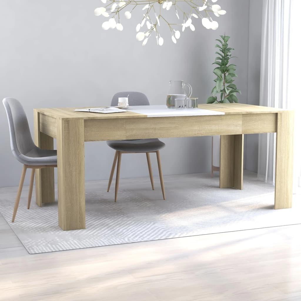 Spisebord 180x90x76 cm konstrueret træ hvid og sonoma-eg